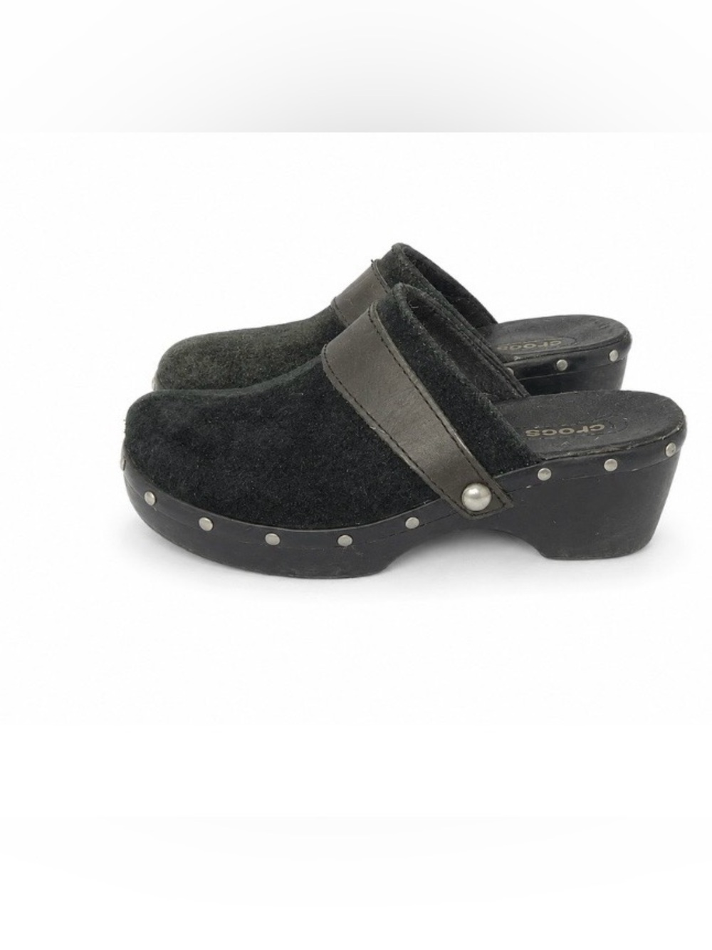 CROCS Black Suede Platform Clog Mules/